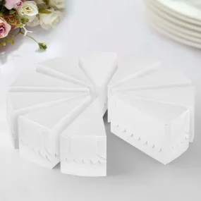 10 Pack 5"x3" White Single Slice Paper Cake Boxes, Triangular Pie Slice Dessert Box with Scalloped Top