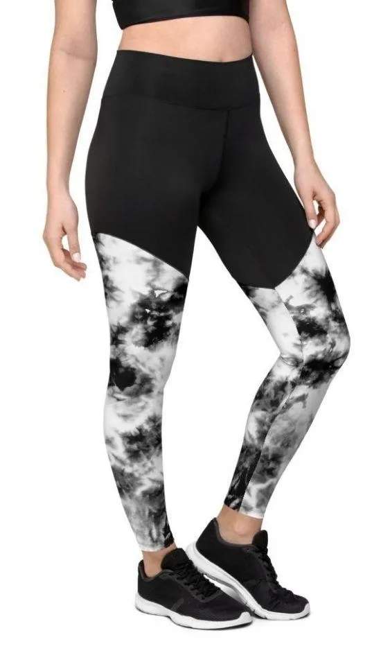 Black & White Tie Dye Compression Leggings