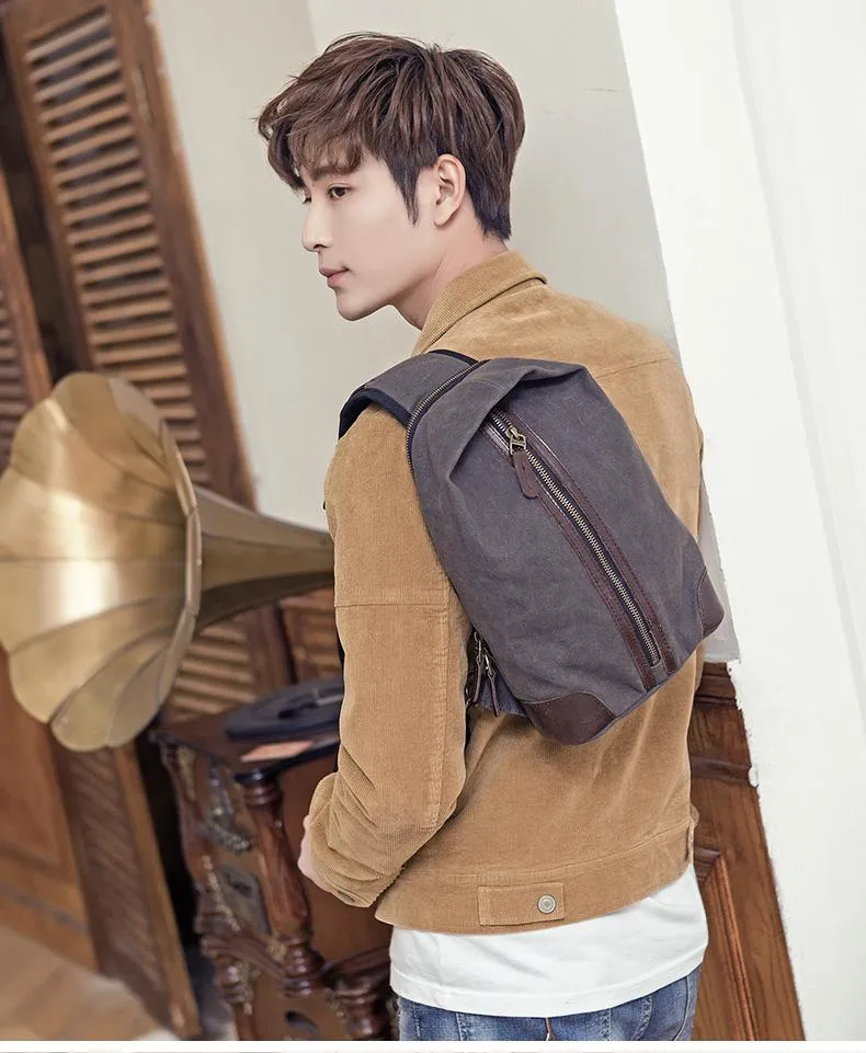 Black Canvas Sling Backpack Men's Sling Bag Chest Bag Canvas One shoulder Backpack For Men