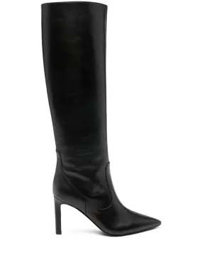 BLACK LEATHER KNEE-HIGH STILETTO BOOTS