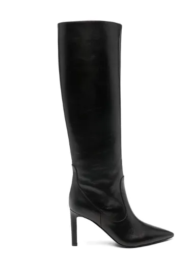 BLACK LEATHER KNEE-HIGH STILETTO BOOTS