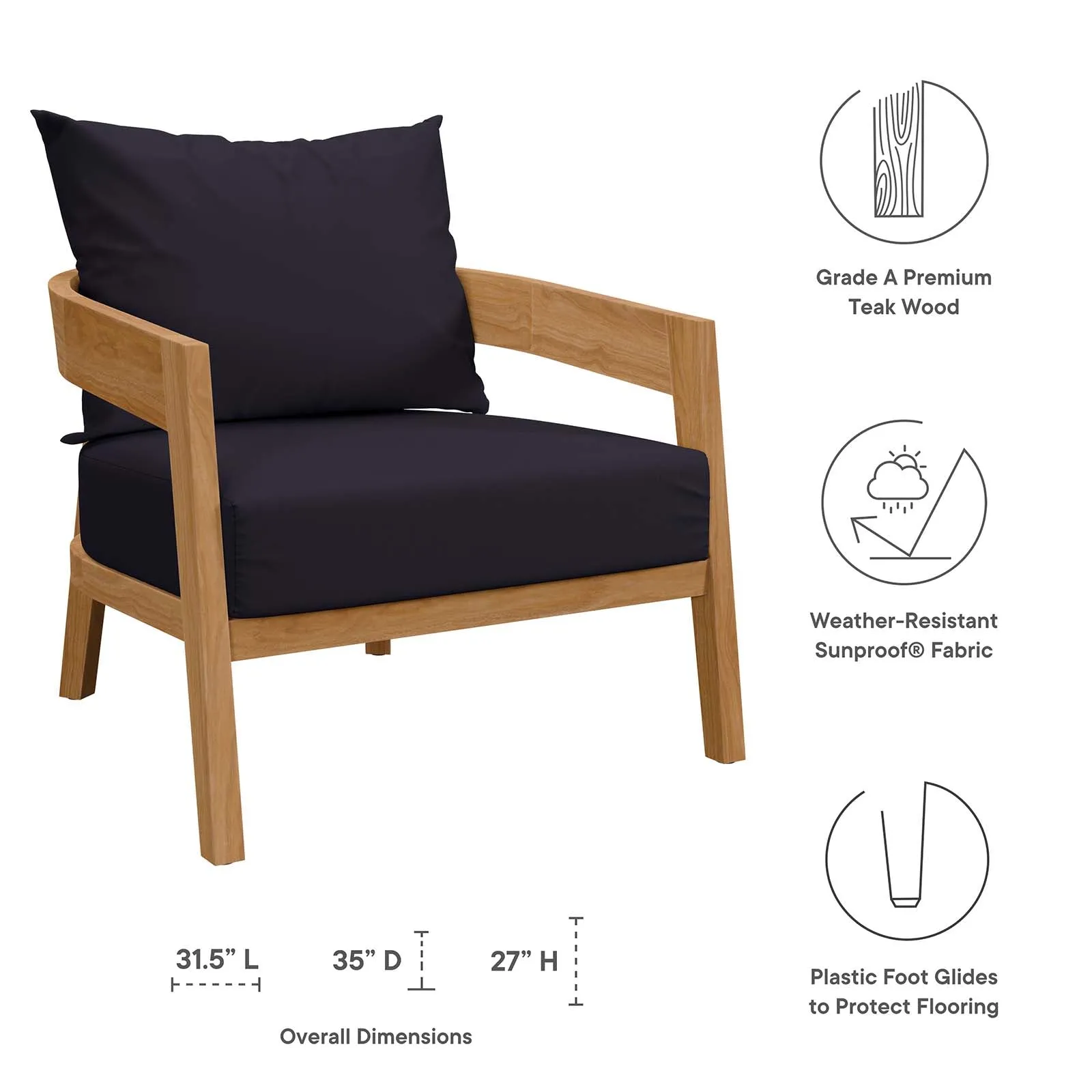 Brisbane Teak Wood Outdoor Patio Armchair by Modway