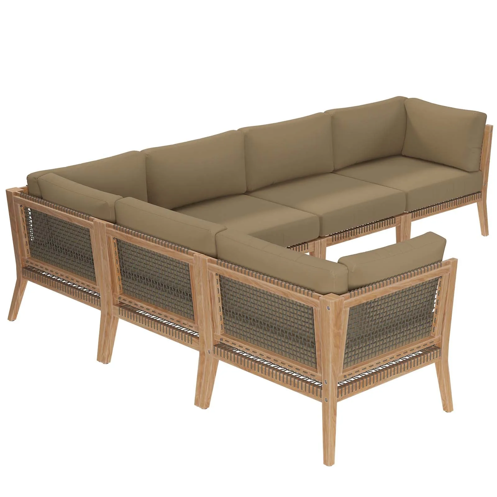 Clearwater Outdoor Patio Teak Wood 6-Piece Sectional Sofa by Modway