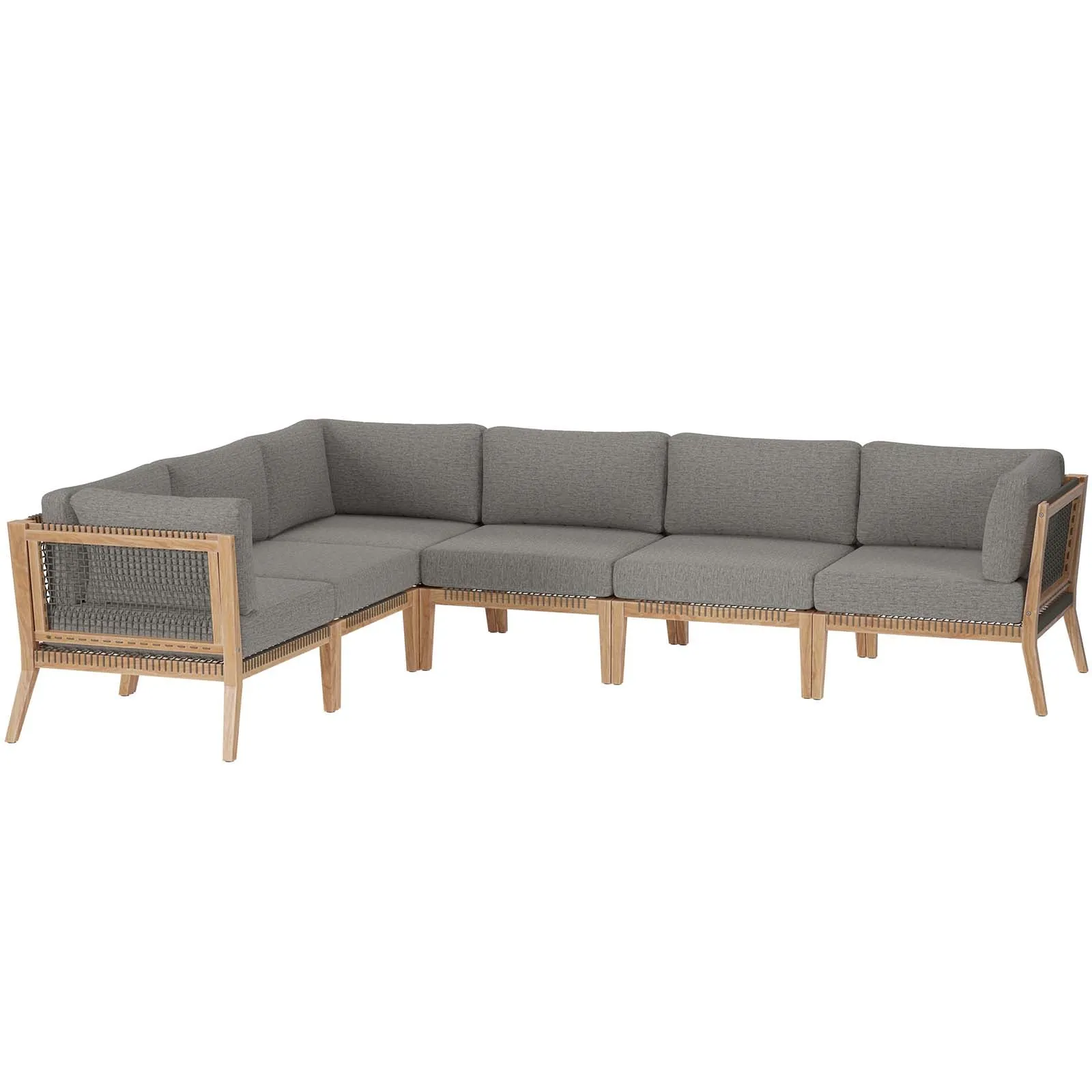 Clearwater Outdoor Patio Teak Wood 6-Piece Sectional Sofa by Modway