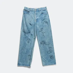 Denim Marker Drawn Jeans - Blue Indigo