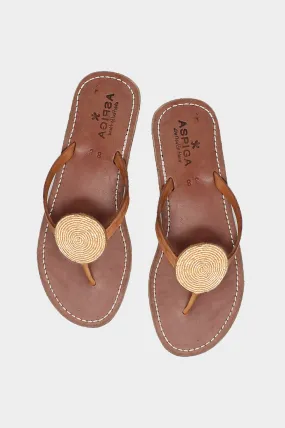 Disc Leather Sandals | Light Gold