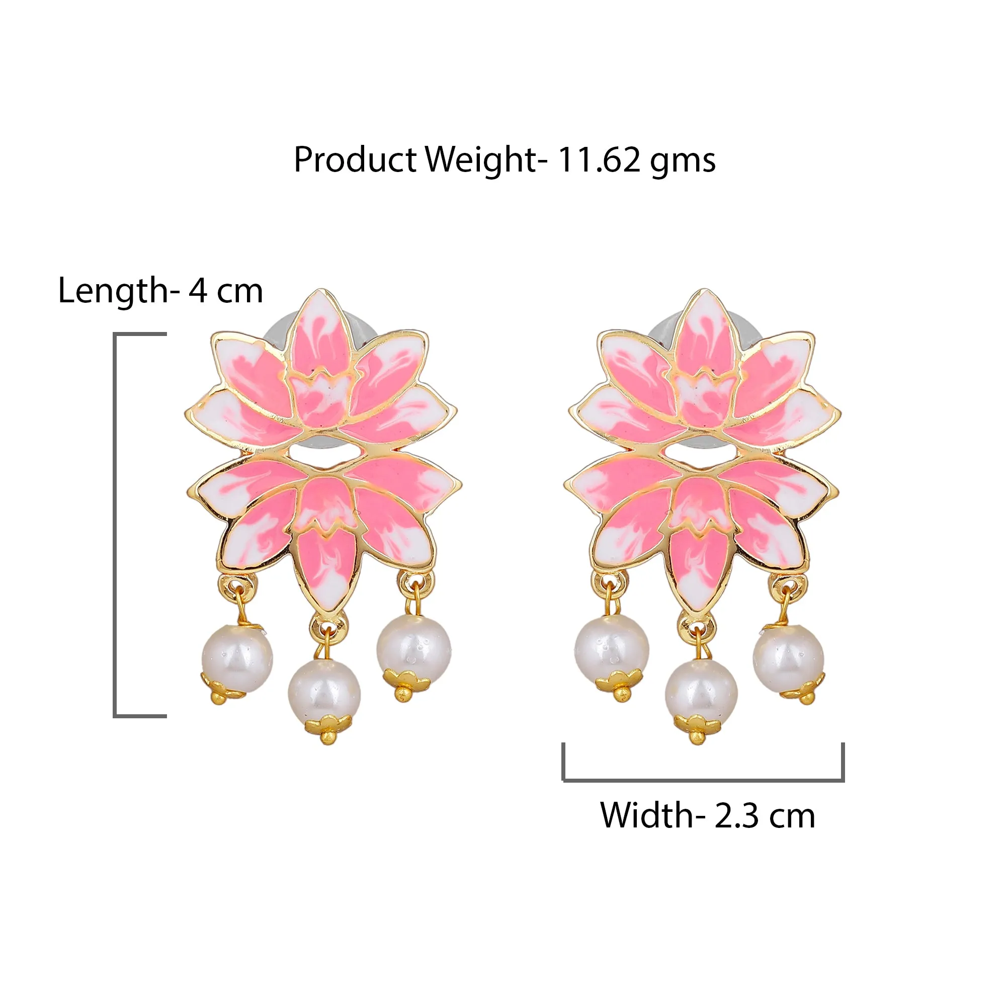 Estele Gold Plated Alluring Lotus Designer Pearl Drop Earrings with Pink Enamel for Girl's & Women