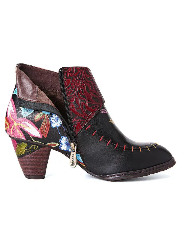 Ethnic Shoes Cowhide Handmade Mid-Heel