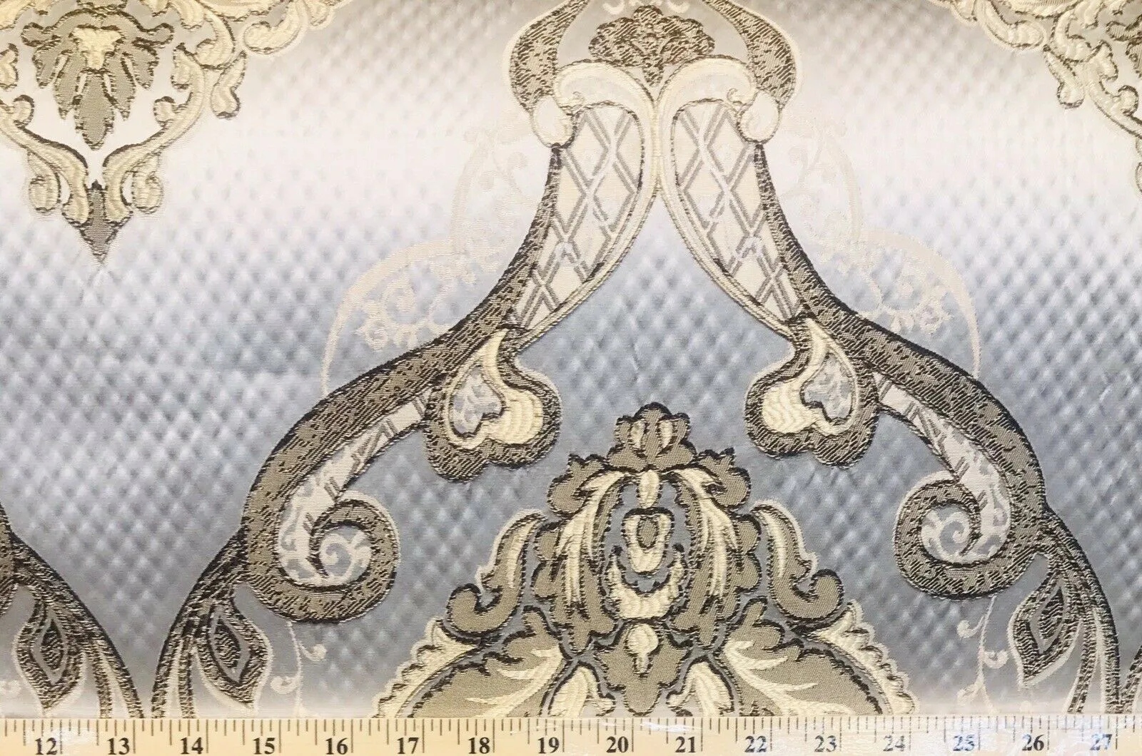 King Eliot Italian Brocade Medallion Satin Fabric Ivory Gold Upholstery Neoclassical LLPBI0004