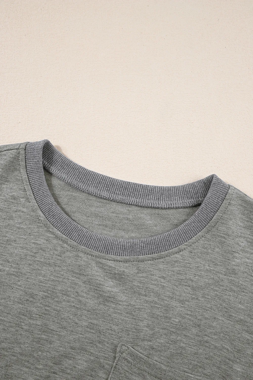 Light Grey Exposed Seam Chest Pocket Split Loose T Shirt