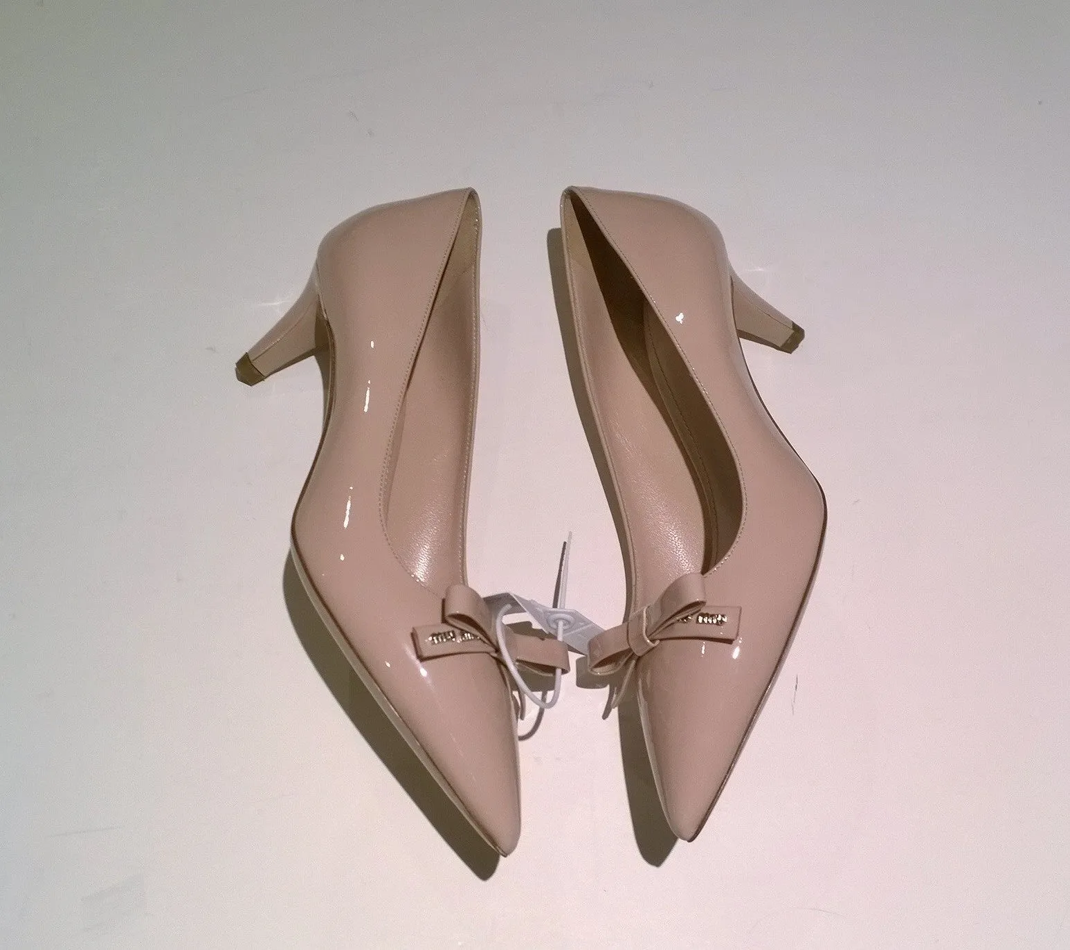 Miu Miu Cipria Bow Heels 50 in Pale Pink Nude Patent