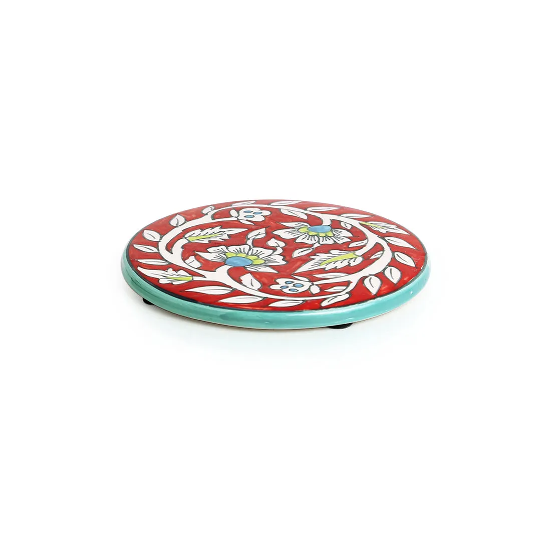 'Mughal Rounds' Floral Handpainted Trivets In Ceramic (Set of 2)