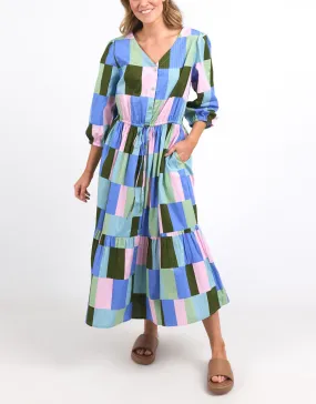 Odyssey Midi Dress - Blue/Green Print