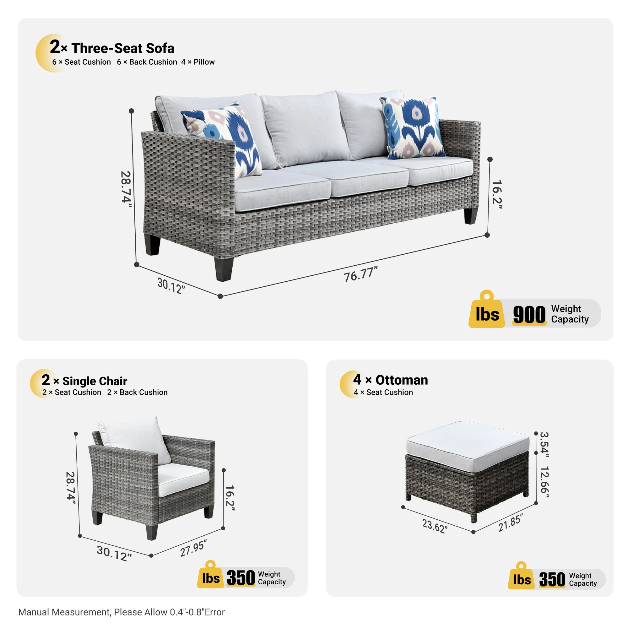 Ovios Patio Furniture Set New Vultros 8-Piece High Back with Cushions