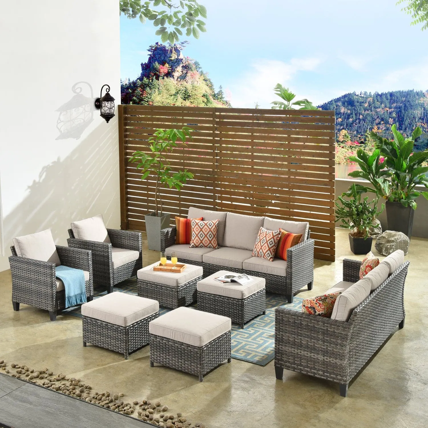 Ovios Patio Furniture Set New Vultros 8-Piece High Back with Cushions