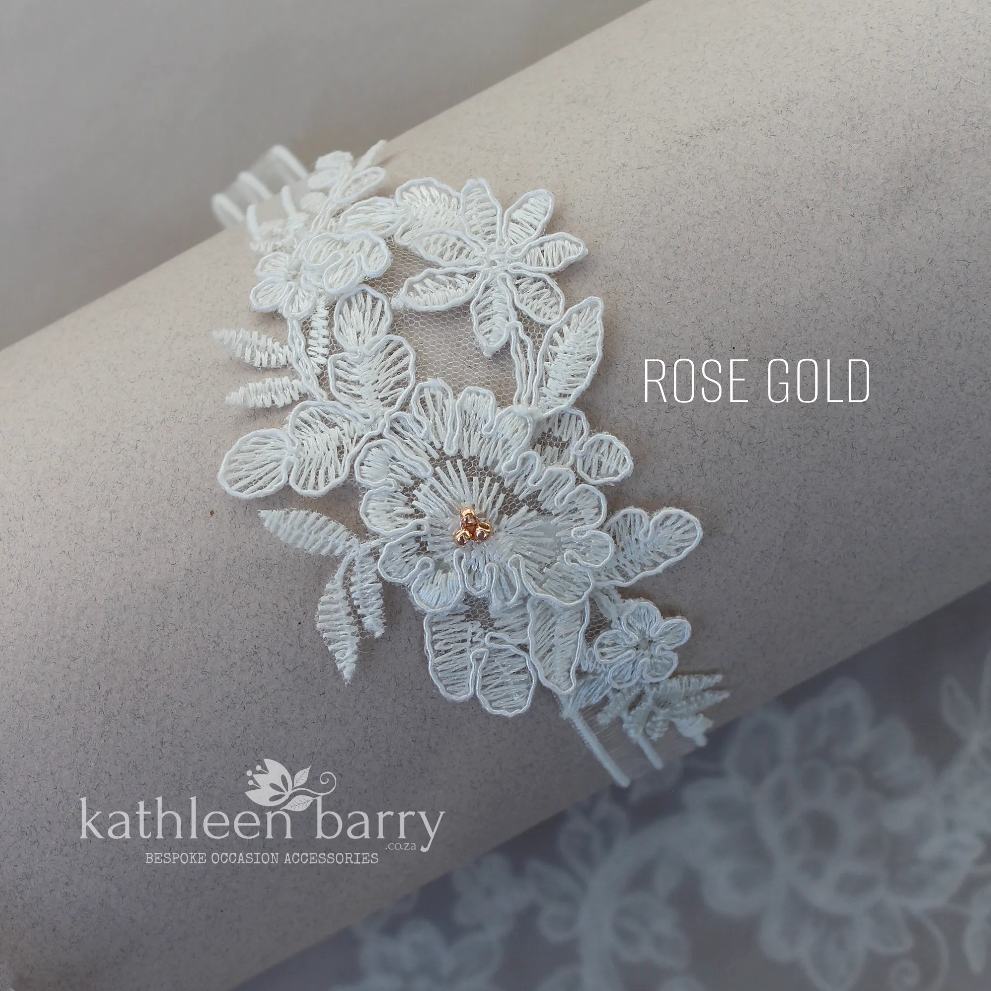 Shayna heirloom garter set (or individually) - pale ivory with Rose gold, gold or silver detail  - FROM: