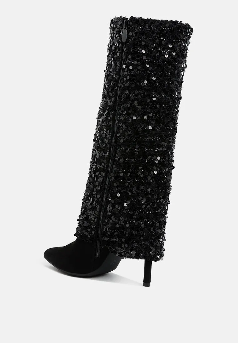 Sin City Sequinned Fold-Over Calf Boots