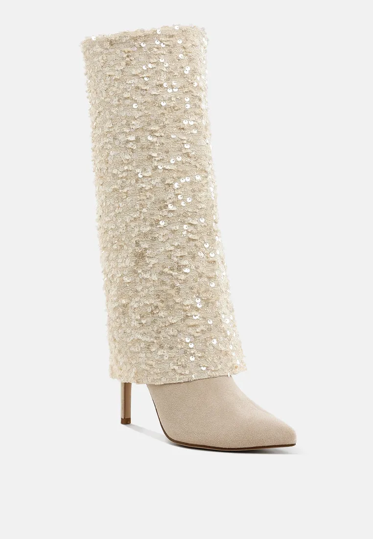 Sin City Sequinned Fold-Over Calf Boots