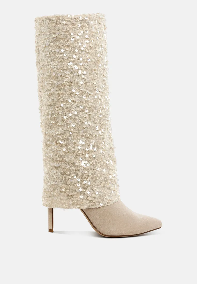 Sin City Sequinned Fold-Over Calf Boots