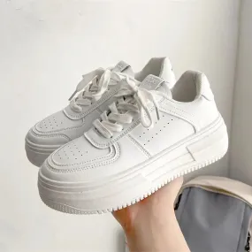 Women’s Fashion Classic White Sneakers – Comfortable White Vulcanized Platform Sports Shoes for Women